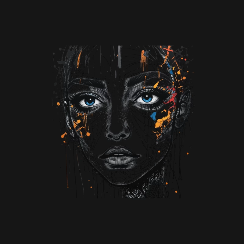Abstract Portrait with Colorful Accents Female Long Sleeve T-Shirt