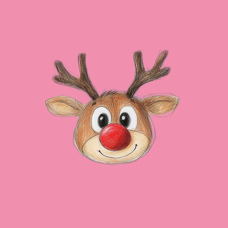 Cute Cartoon Reindeer with Red Nose Drawing Female T-Shirt