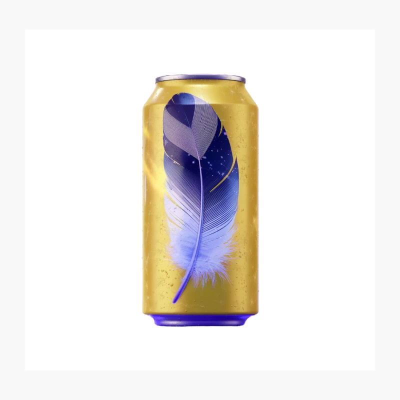 Artistic Gold Beverage Can with Purple Feather Design Throw Pillow