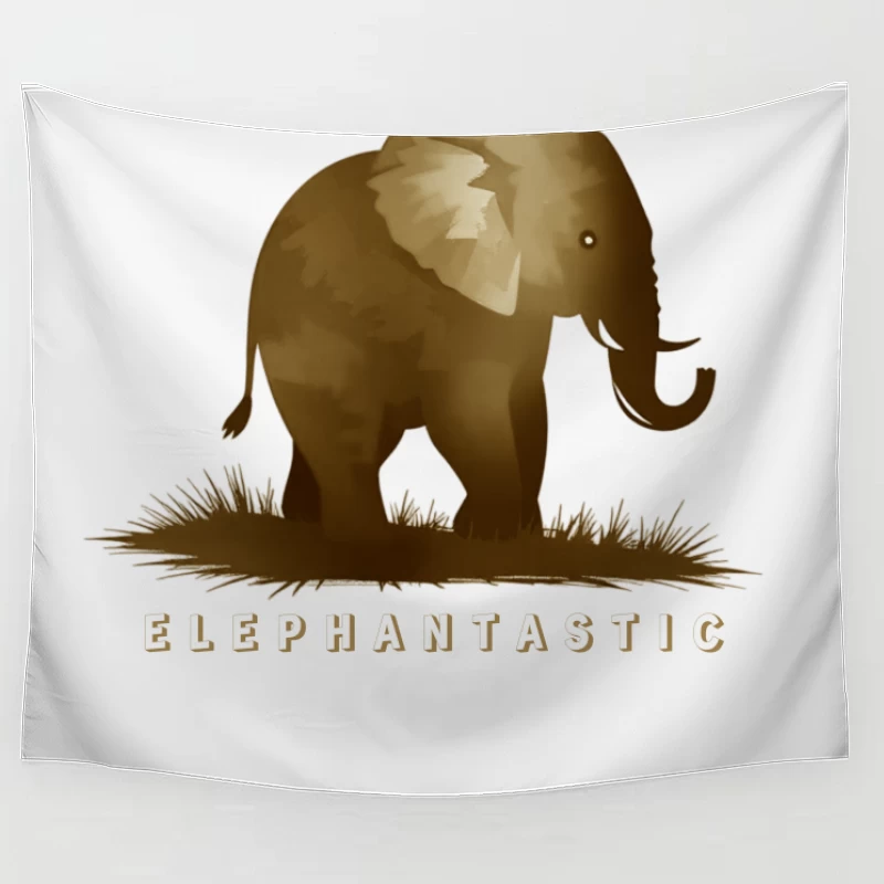 Elephantastic - Vintage Elephant Silhouette Illustration with Typography Tapestry