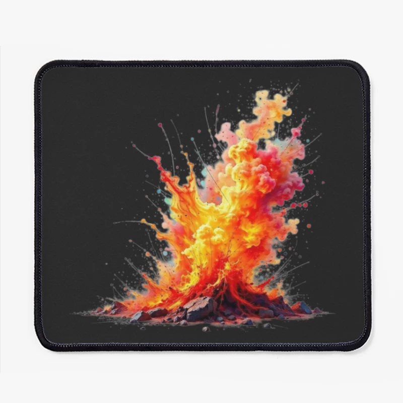 Vibrant Volcanic Eruption in Watercolor Style Mouse Pad