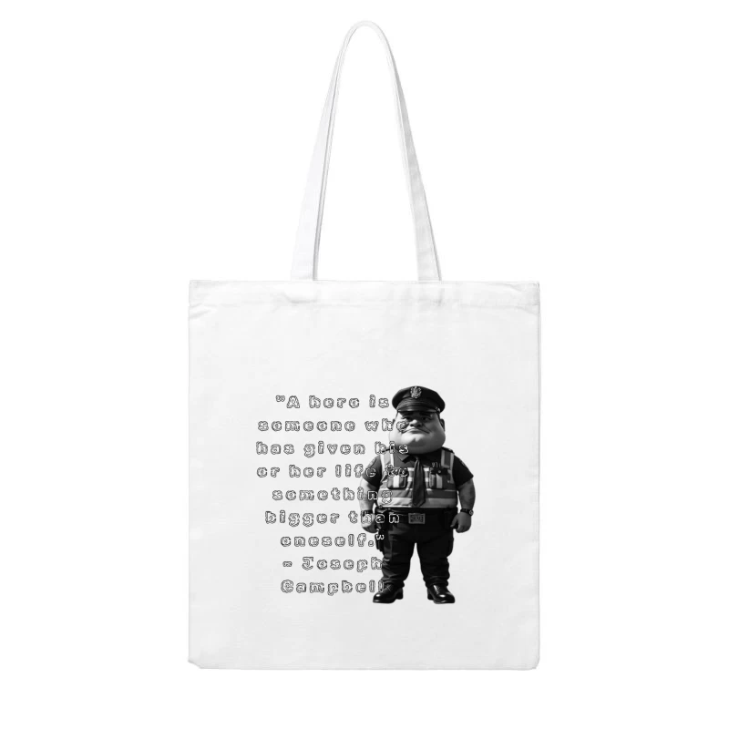 Police Officer Cartoon with Heroic Service Quote Cotton Tote Bag