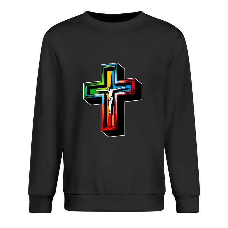 Colorful Modern Christian Cross with Crucifixion Male Pullover Sweatshirt