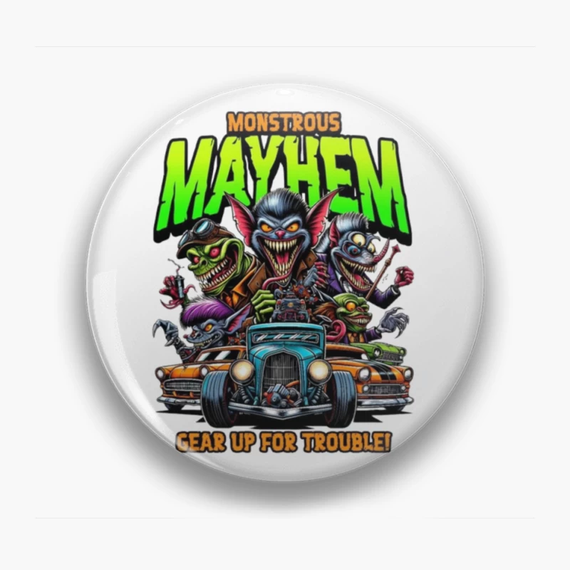 Monstrous Mayhem: Hot Rod Monsters Racing Retro Design Pin