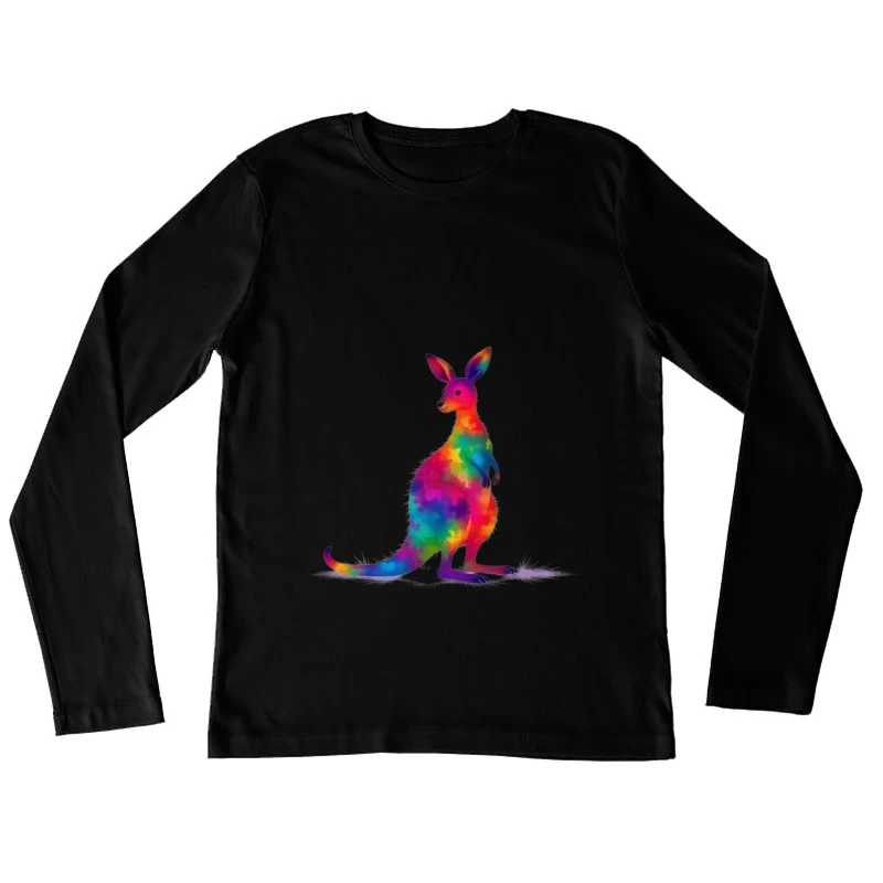 Rainbow Watercolor Kangaroo Art Female Long Sleeve T-Shirt