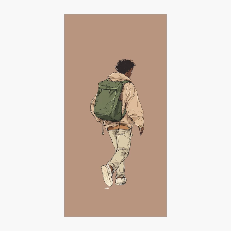 Sketched Urban Man Walking with Green Backpack iPhone Case