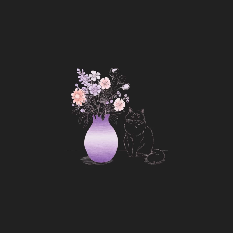 Elegant Cat and Floral Illustration Bucket Hat