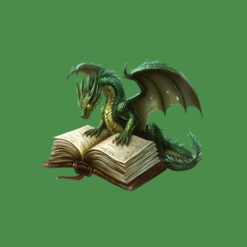 Green Dragon Reading Ancient Magical Tome Male T-Shirt