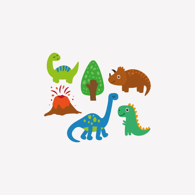 Colorés dinosaures et volcan Femme T-Shirt