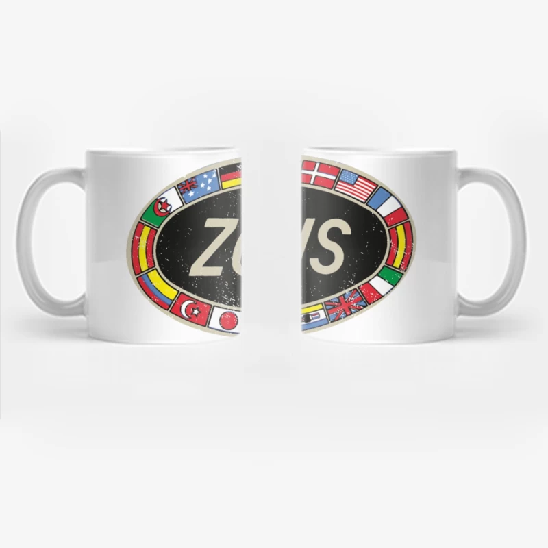 Zeus International Vintage Logo with National Flags Border Coffee Mug