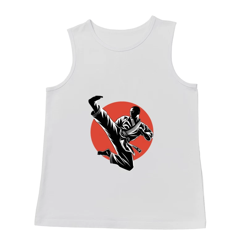 Dynamic Karate Kick Silhouette Against Red Circle Male Tank Top