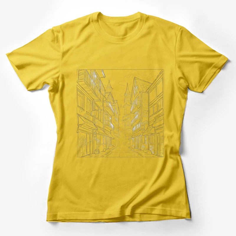 Charming Architectural Illustration of a Street Alley Female T-Shirt
