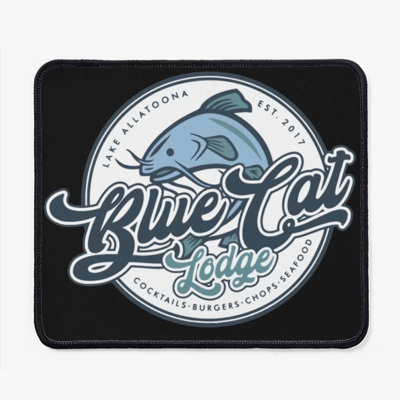 Blue Cat Lodge Restaurant & Bar Vintage Logo Design Mouse Pad