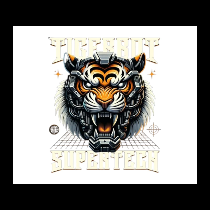 Cybernetic Tiger Head with Futuristic Tech Enhancement Tapestry