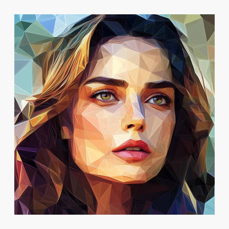 Geometric Digital Portrait of Woman with Vibrant Colors Pin