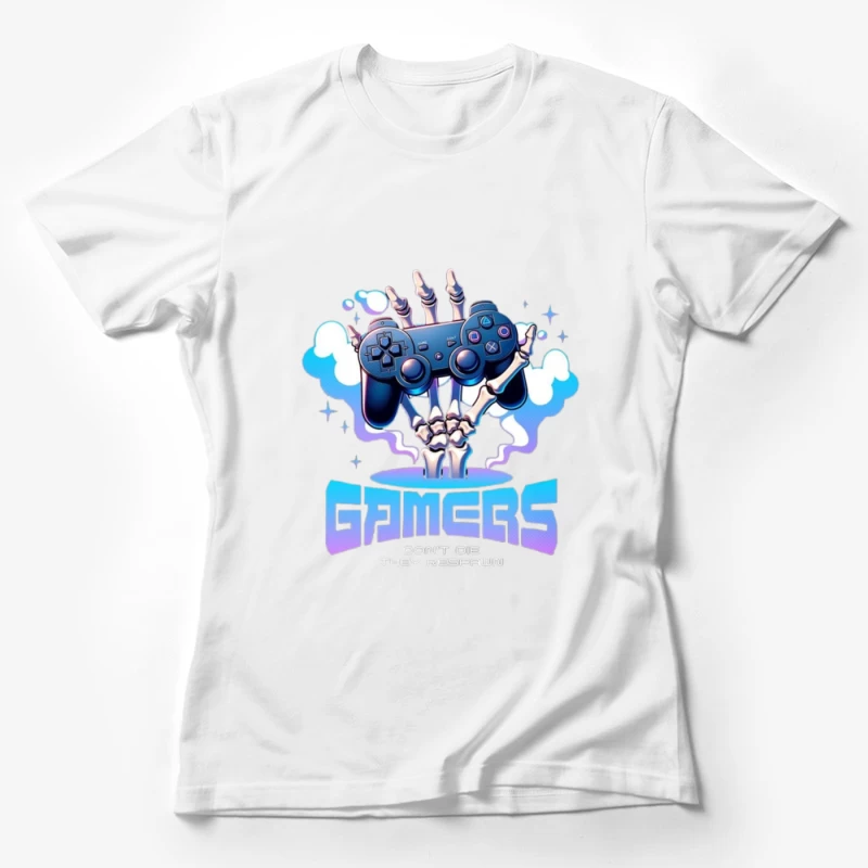 Skeletal Gamer's PlayStation Controller Art in Blue Female T-Shirt