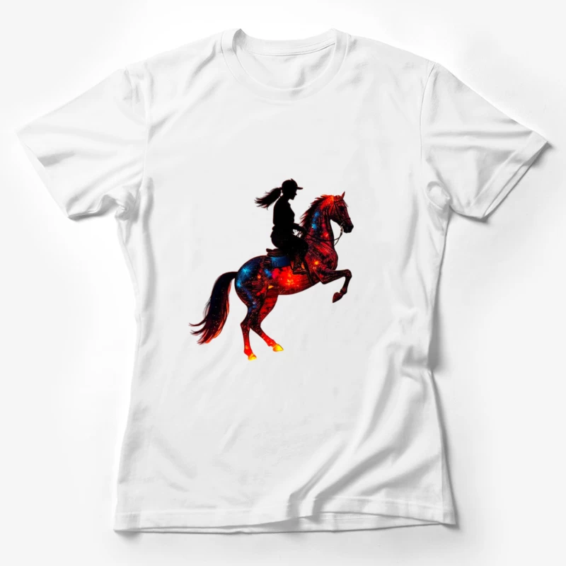 Cosmic Equestrian Silhouette with Galaxy Horse Female T-Shirt