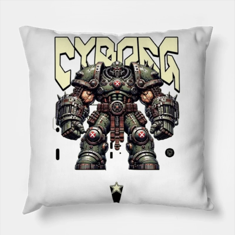 Heavy Combat Cyborg Mech Armor Illustration Throw Pillow