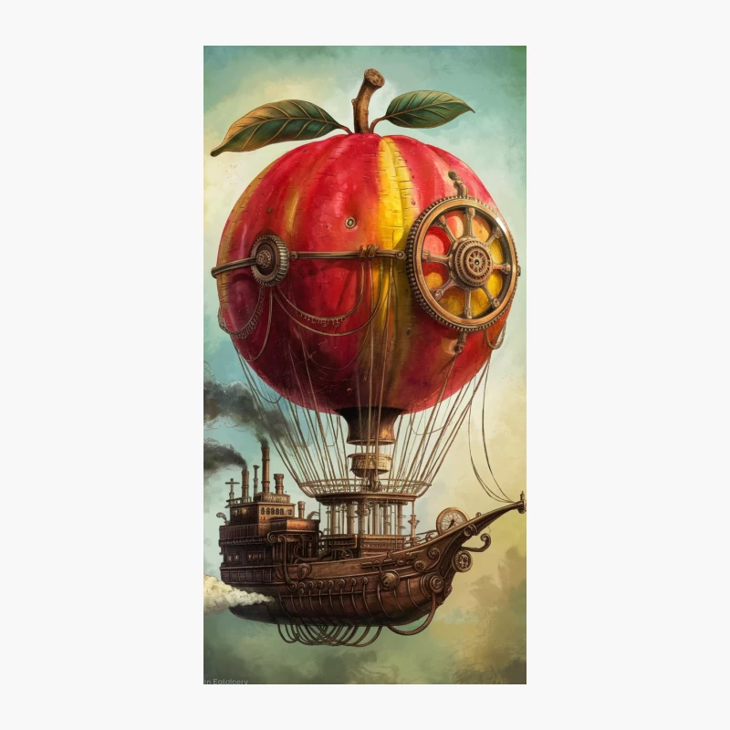 Steampunk Apple Airship: A Surreal Fantasy Illustration iPhone Case