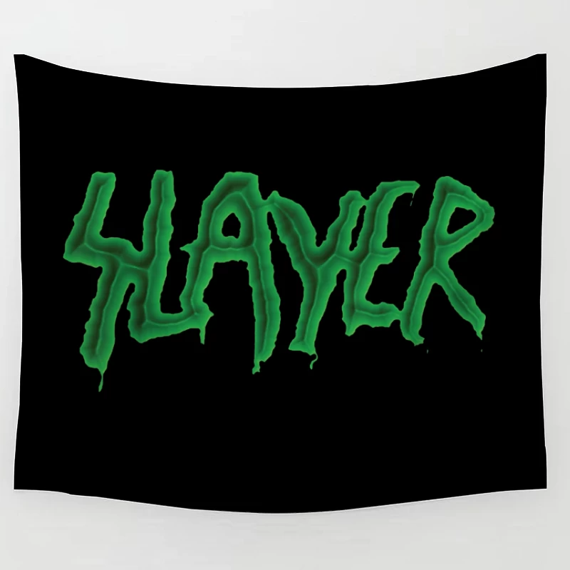 Green Horror-Style Dripping Text "SLAYER" Tapestry