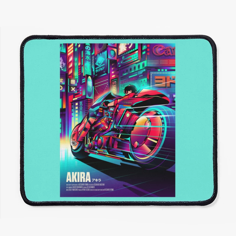 Cyberpunk Akira Motorcycle in Neon City Mouse Pad