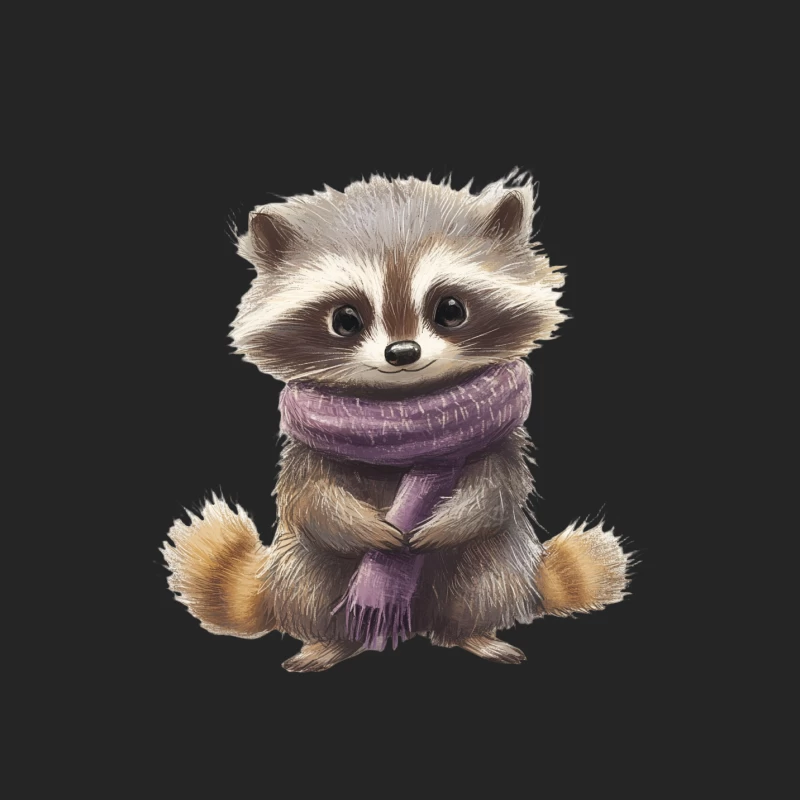 Adorable Cartoon Raccoon in Purple Winter Scarf Male Pullover Sweatshirt