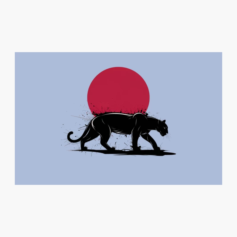 Minimalist Black Panther Silhouette with Red Sun Travel Mug