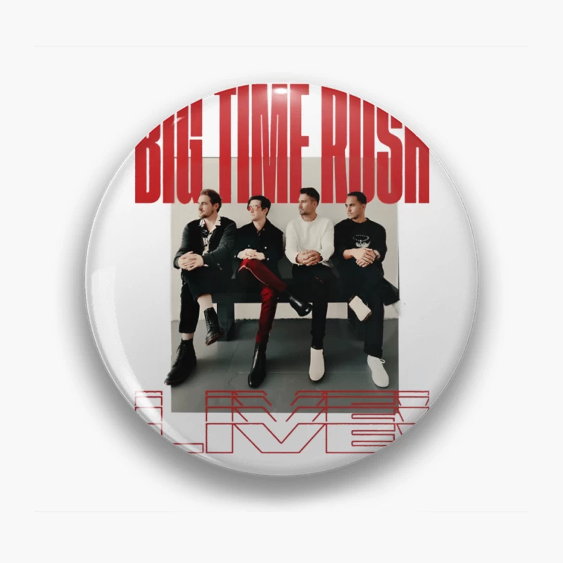 Big Time Rush Band Promotional Photo with Red Typography Design Pin