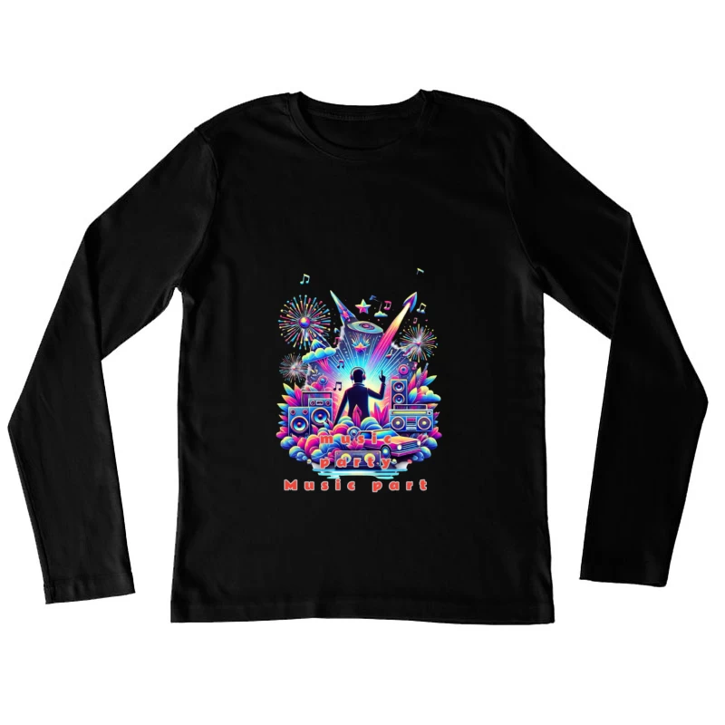 Neon Retro DJ Music Party Illustration Female Long Sleeve T-Shirt