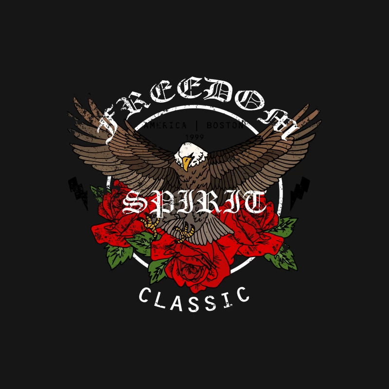 Aigle et roses avec esprit et liberté Homme T-Shirt