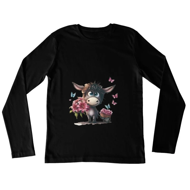 Adorable âne avec fleurs et papillons Femme Manches Longues T-Shirt
