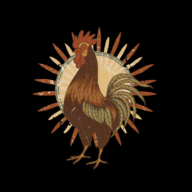 Vintage Sun Rooster T-Shirt Throw Pillow