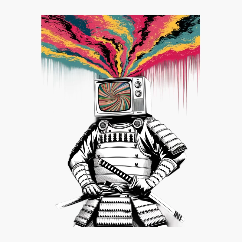 Psychedelic TV Samurai Digital Art Cotton Tote Bag