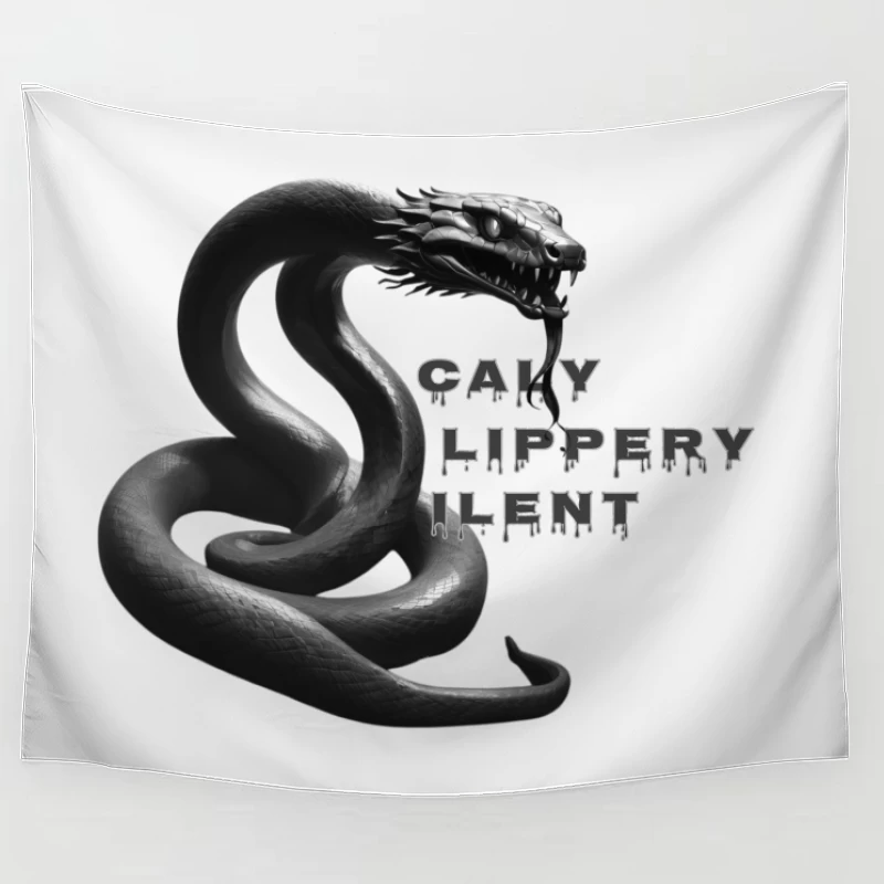 Dark Monochrome Snake with Dripping Text Design Tapestry