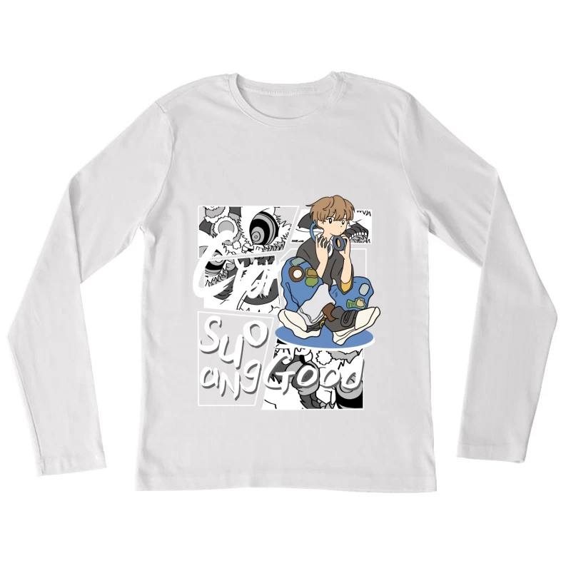 Fantasievolle Kunst mit Kopfhörern Damen Langarm T-Shirt