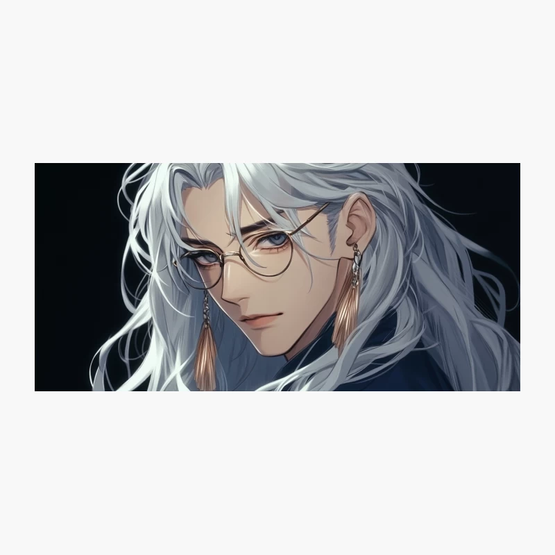 Elegant Anime Bishounen with White Hair and Glasses Coffee Mug