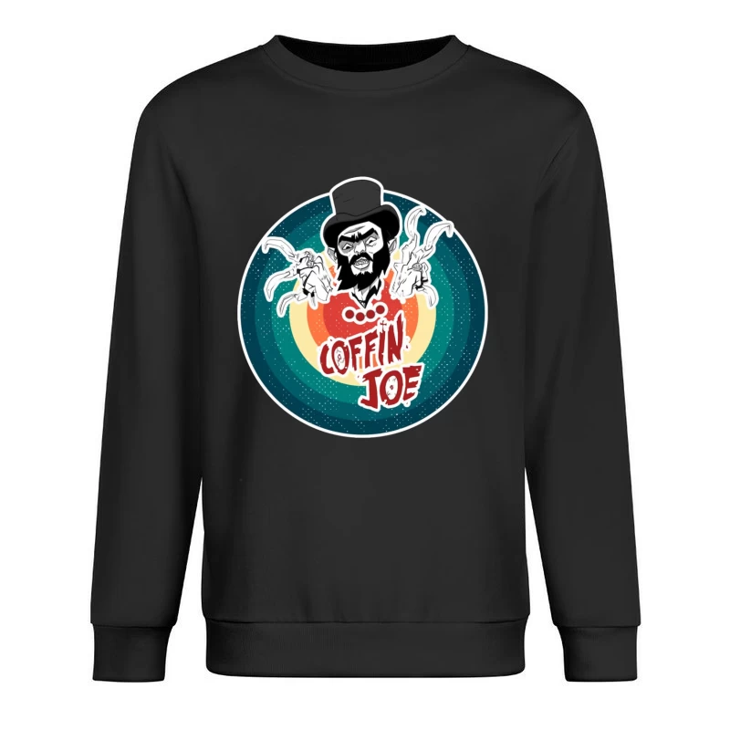 Coffin Joe: Retro Horror Logo with Bearded Character and Ghosts Male Pullover Sweatshirt