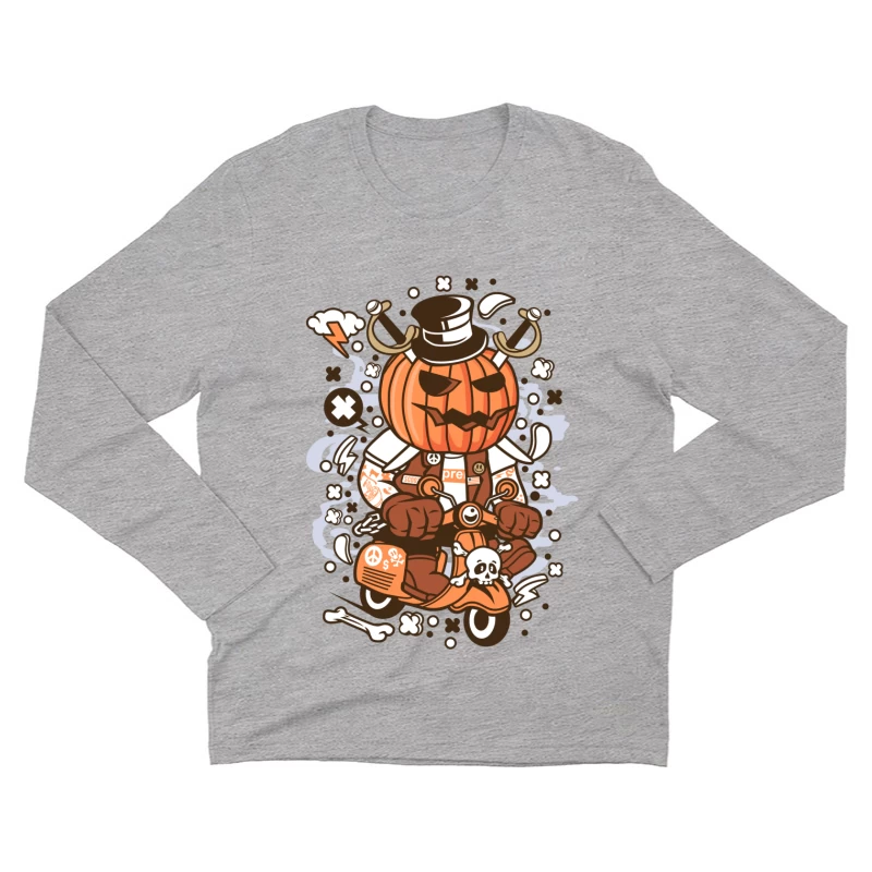 Motard à Tête de Citrouille avec Chapeau Haut de Forme Homme Manches Longues T-Shirt