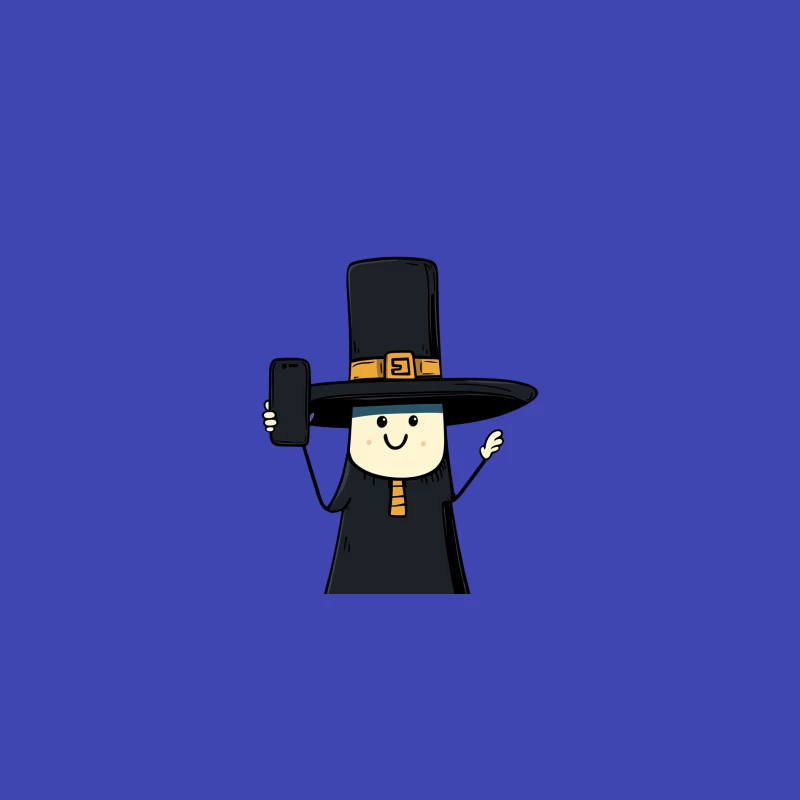 Cute Cartoon Pilgrim Taking Thanksgiving Selfie Bucket Hat