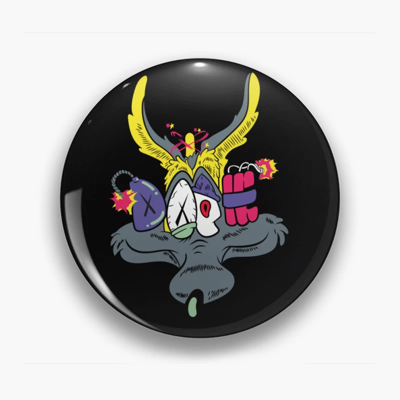 Whimsical Cartoon Creature with Explosive Elements Pin