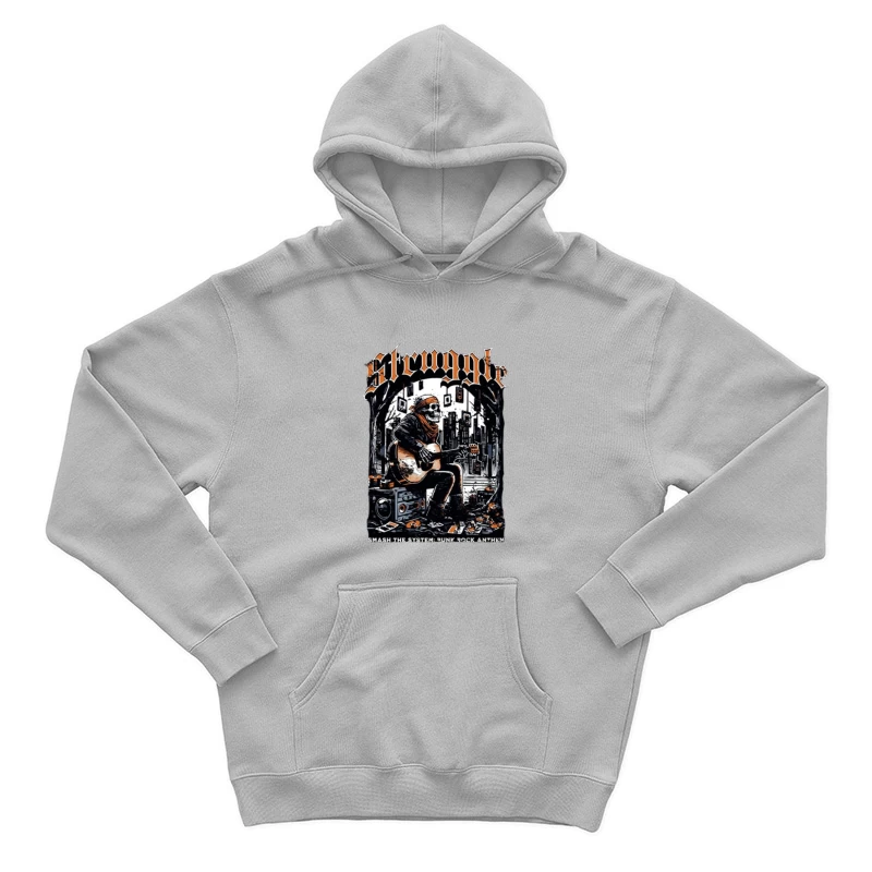 Punk Rock Skeleton Guitarist in Urban Grunge Scene Male Pullover Hoodie