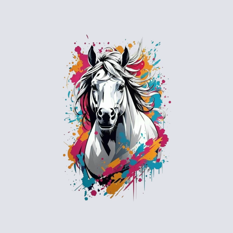 Colorful Digital Art of a Horse Tapestry