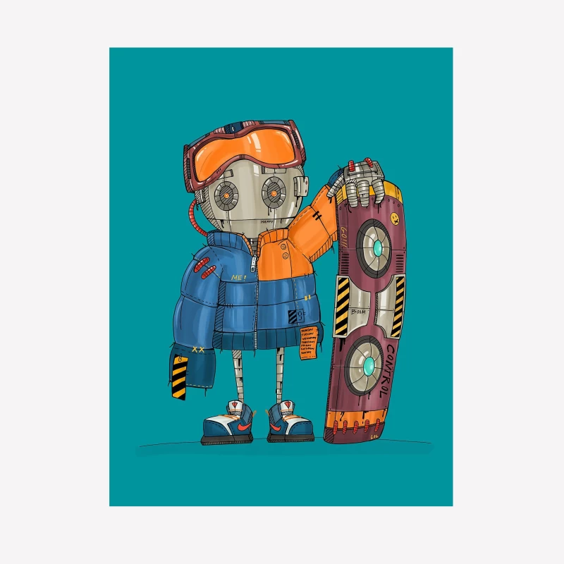 Cute Robot Skater with Futuristic Board Female T-Shirt