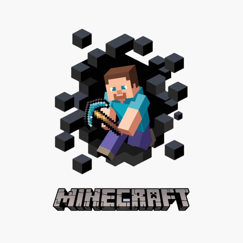 Minecraft Pixelated Character with Diamond Pickaxe Surrounded by Cube Blocks Cotton Tote Bag