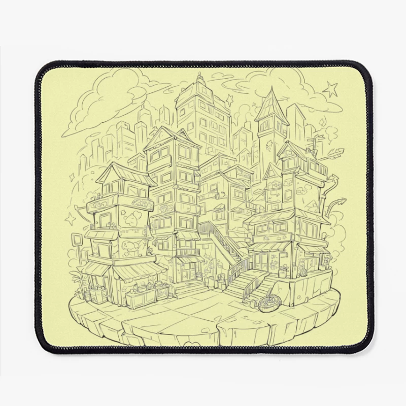 Fantasy Cityscape Illustration Mouse Pad