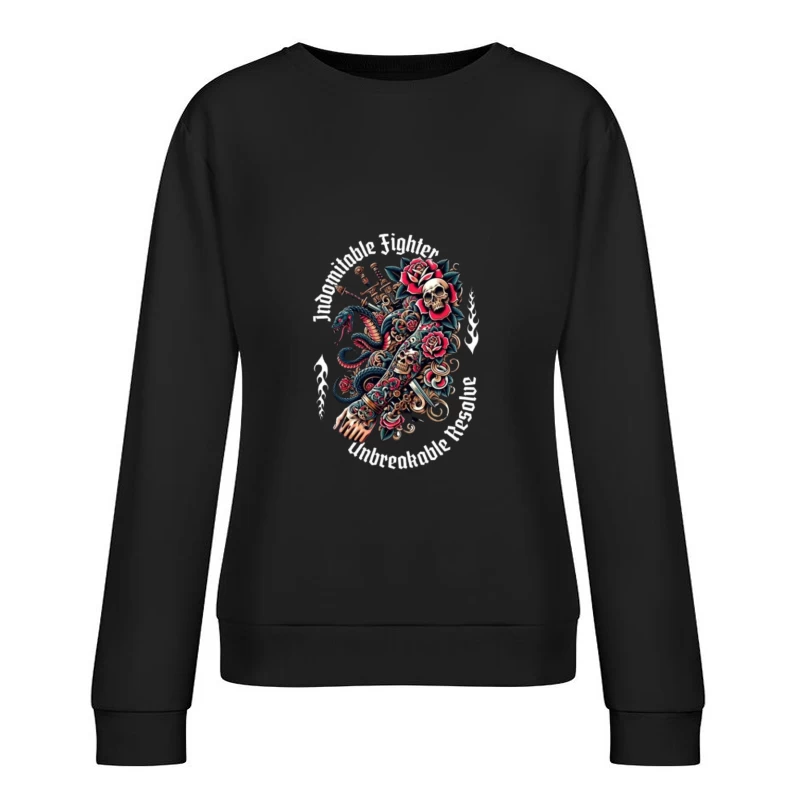 Gothic Skull and Rose Octopus Tattoo Design Female Pullover Sweatshirt