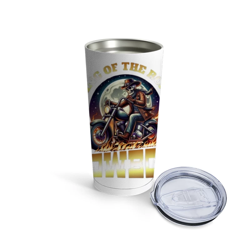 King of the Road: Skeleton Cowboy Biker Under Moonlight Travel Mug