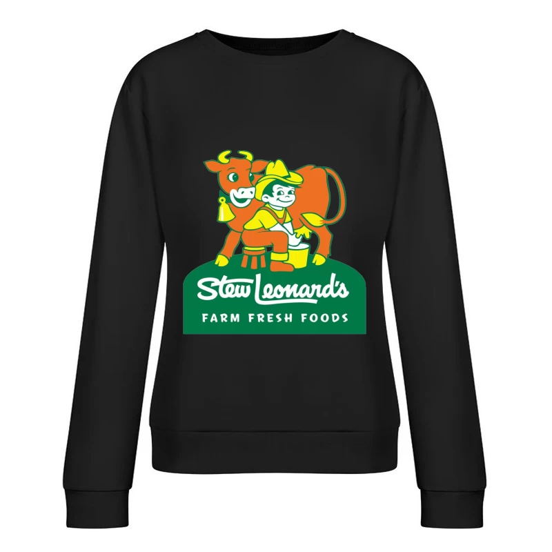 Stew Leonard's Vintage Farm Fresh Foods Logo with Cartoon Cow Female Pullover Sweatshirt