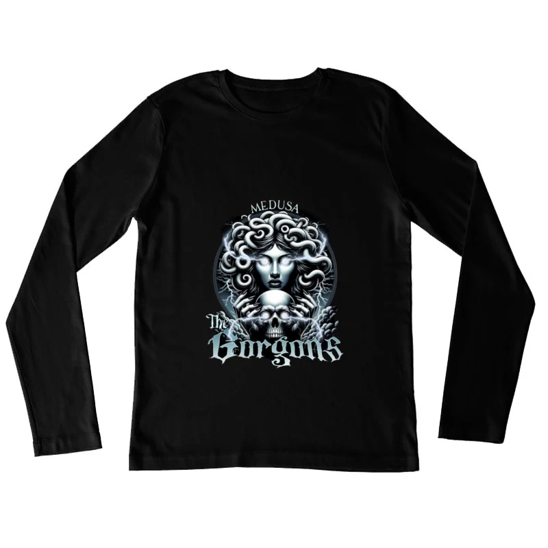 Dark Gothic Medusa with Skull and Lightning Female Long Sleeve T-Shirt