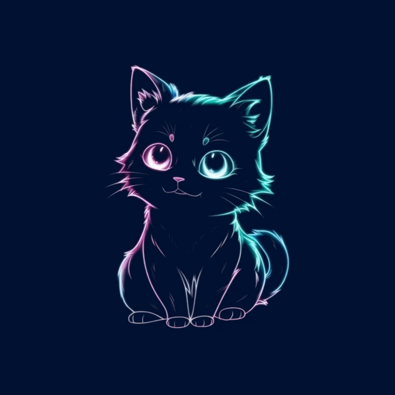 Neon Glow Cute Cat Illustration Throw Pillow